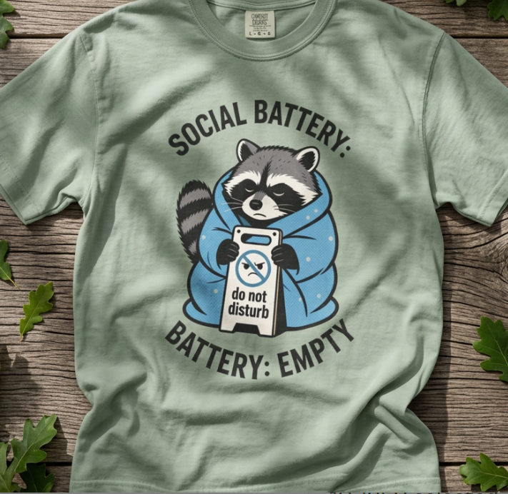 Raccoon - Social Battery Empty T-Shirt